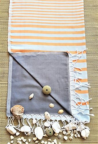 %100 Turkish Cotton Soft Design Grey/Lightblue Peshtemal 35" x 69" inches(90x170cm)Beachtowel Bathtowel Pooltowel Spa Yoga Gym Wrap Pareo Fouta Hammam Handtowel