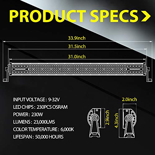 Led Light Bar 30 Inch Auto Power Plus 230W QUAD Row Led Driving Light Spot Flood Combo Beam Off Road Led Light OSRAM Led Work Light Waterproof Fog Light for Off Road Trucks Jeep Boat,2 Year Warranty