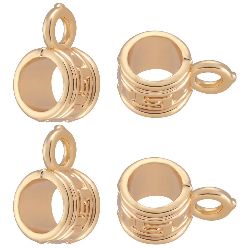 Beebeecraft 1 Box 25Pcs Bails Beads 18K Gold Plated Column Hanger Tube Beads Charm Dangle with Loop for European Charm Bracelet Pendants Jewelry Making