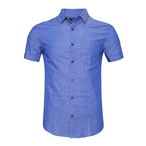 NUTEXROL Men's Short Sleeve Diamond Dot Print Button Down Cotton Shirts Royal blue XXXL