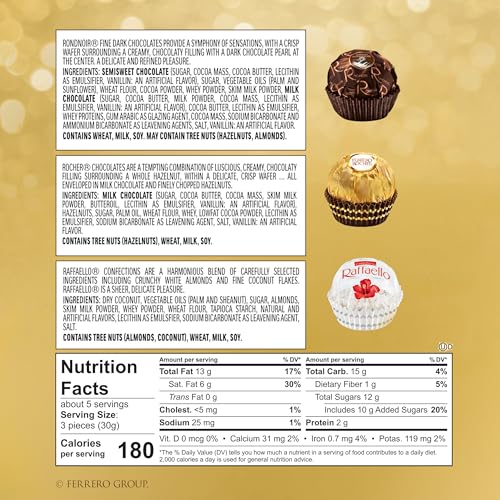 FERRERO COLLECTION, PREMIUM ASSORTED, HAZELNUT, DARK CHOCOLATE AND COCONUT, 16 COUNT HOLIDAY GIFT BOX, 6.1 OZ