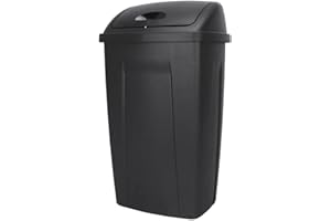 13 Gallon Kitchen Trash Can with Lid – Black Plastic Swing Top Garbage Can, Tall Bathroom Trash Can for Kitchens & Pantries H