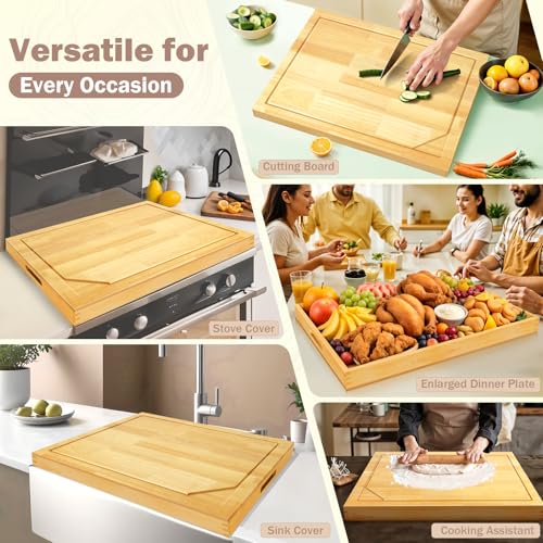 4 In 1 Noodle Board Stove Cover Lightweight Cutting Board Wood Stove Top Covers for Electric Stove, Glass Gas Stove Cover for Gas Burners - 30" x 22"