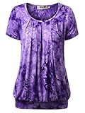 DJT Women's Short Sleeve Pleated Front Blouse Tunic Top