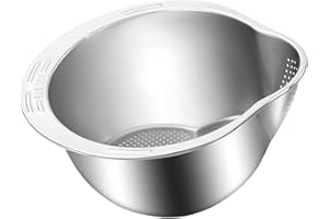 Rice Strainer, 304 Stainless Steel Colander, Multi Functional Rice Washing Bowl Basket with Side Drainers Colander for Fruits