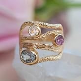 14k Gold Serpentine Lines Rings Geometric Line Multi Row Womens Cubic Zirconia Rings for Women Vintage Snake Promise Rings Geometrical Gemstone Eternity Ring Cocktail Party Ring Size 8