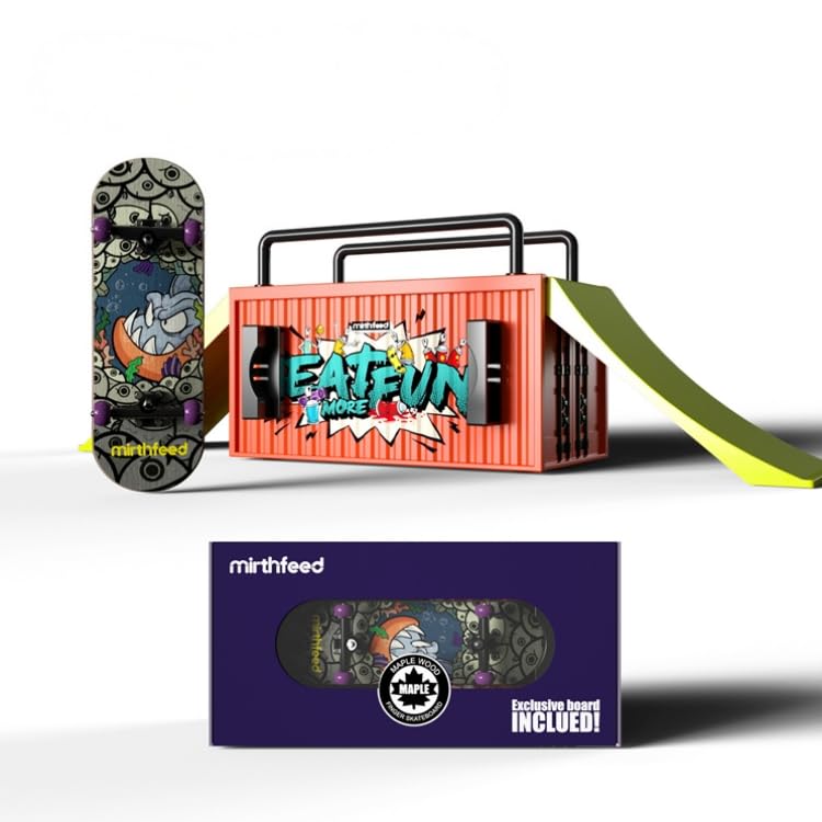 Fingerboard Ramp Set with Skateboard included, Fun Finger Sports Toy with Container & Accessories, Creative Finger Toys, Fingerboard Training Set, for Skill Training, Kids' Play & Gifting.