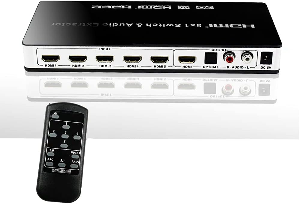 HDMI Switch 5x1 4K@30hz hdmi Audio Extractor 5 Port Supports 1080P Ultra HD 4K Full HD 3D ARC with IR Remote Control: Electronics