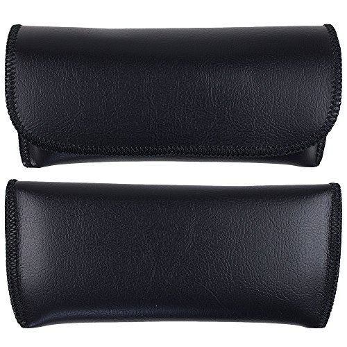 Semi Hard Eyeglass Case - Black Protective PVC Leather Style Shell Glasses Holder with Velcro Closure - by OptiPlix