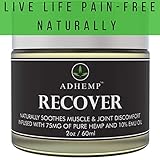 ADHEMP Doctor Recommended Organic Hemp Pain Relief Therapy for Arthritis, Back, Knee, Hands, Neck, Feet, Muscle Soreness, Inflammation, Joints- Pure Hemp, 10% Emu Oil, Arnica- 2oz