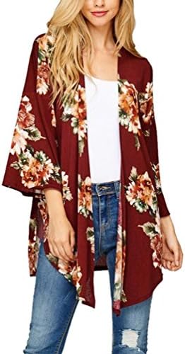 Women's Boho Floral Kimono Cardigan Capes Loose Cover up Blouse S-XL