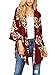 Women's Fall Sheer Floral Kimono Cardigan Capes Loose Cover Up Blouse Maroon L