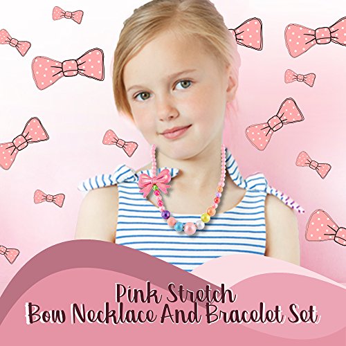 SMITCO Kids Jewelry - for Little Girls and Toddlers to Play Dress Up - Stretch Bow Necklace, Ring and Bracelet Set - Thumbnail 4