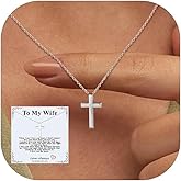 FaithHeart Stainless Steel Small Silver Cross Necklace for Women with Message Card - Non Tarnish Dainty Christian Faith Pendant Necklaces Gifts for Mom Wife, Birthday Jewelry Gift for Her
