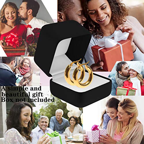 18k Gold Hoop Earrings, 2 Pairs Classic Shiny Polished Round Hoop Earrings for Women Girls Dainty Minimalist Open Hoop Earrings Wide Chunky Stainless Steel Earrings Jewelry Gift (Φ 0.98“)