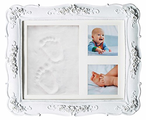 Premium Baby Keepsake frame Handprint kit Footprint maker kit for boys girls and pets Ideal baby shower gift baby registry home decor or nursery- Vintage Royal Court Rose resin frame with plexiglass