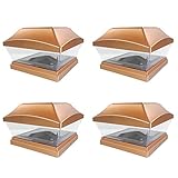 iGlow 4 Pack Copper Outdoor Garden 6 x 6 Solar SMD LED Post Deck Cap Square Fence Light Landscape PVC Vinyl Wood Bronze