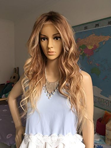 Wigstide Fashion Gradient Dark Brown to Bleach Blonde 3-tone Ombre Long Curly Human Hair Full Lace Wigs (18 Inches, Full Lace, Same As Picture)