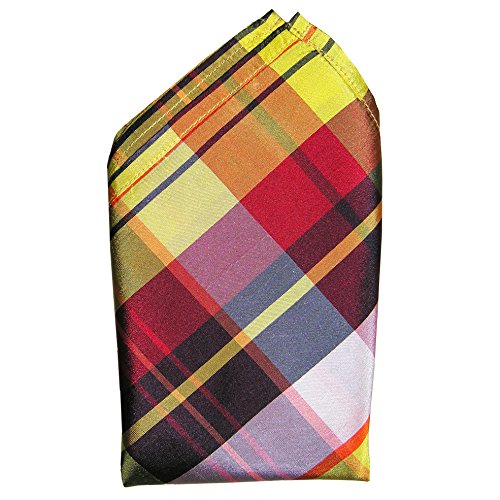 Yellow Red Plaid Silk Pocket Square - Full-Sized 16"x16"