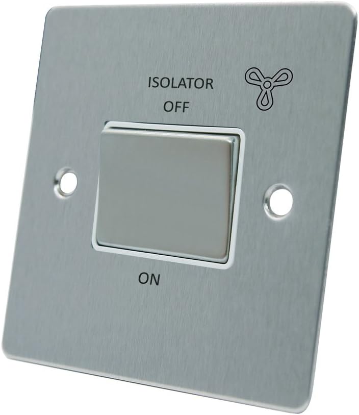 AET FSC3PFANWS Satin Chrome Flat White Insert Metal Rocker Switch-10 Amp 3-Pole Fan Isolator Switch