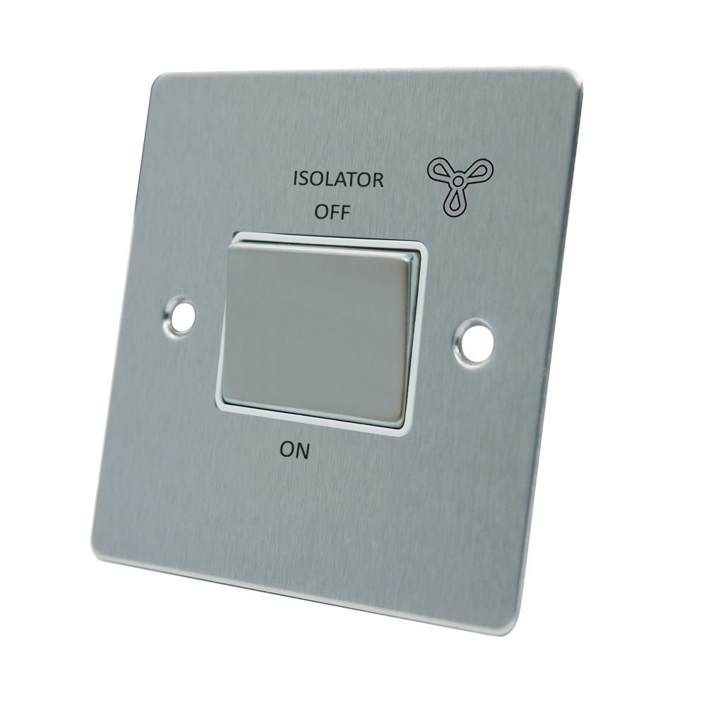 AET FSC3PFANWS Satin Chrome Flat White Insert Metal Rocker Switch-10 Amp 3-Pole Fan Isolator Switch