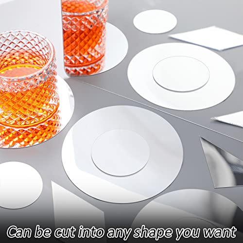 BBTO 10 Pieces Self Adhesive Mirror Tiles Wall Cut to Size Mirror Stickers Flexible Non Glass