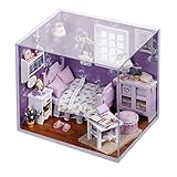 Cuteroom Dollhouse Miniature DIY Kit with Cover and LED Wood Toy Doll House Room