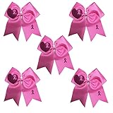 CN 7 Inch Jumbo Breast Cancer Awareness Cheer Bow Print Grosgrain Ribbon Hair Bows With Elastic Tie for cheerleader