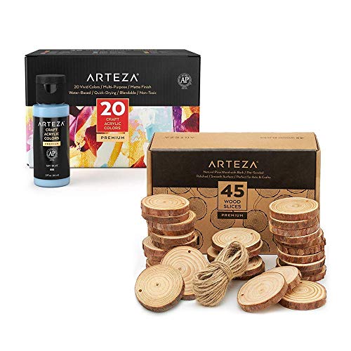 Arteza Acrylic Paint Set and Wood Slices Bundle, Painting Art Supplies