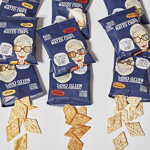 Matzo Chips, Variety Pack of Snack Bags (Everything, Salted, Cinnamon Sugared) from The Matzo Project, Kosher, Vegan, Nut-Free, No Trans Fat, Nothing Artificial, 1oz, Pack of 12