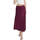 Urban CoCo Women's A-Line Satin Long Skirt Silk Elegant High Waist Cocktail Party Wedding Flowy Midi Skirts