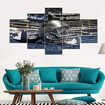 Native American Decor Dallas Cowboys Pictures Super Bowl Paintings 5 Panel Canvas Wall Art The National Football League Artwok Home Decor for Living Room Giclee Framed Ready to Hang(60''Wx32''H)