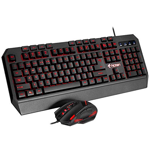 Gaming Keyboard Mouse LED Combo – Hcman 18 Different Macro Keys,Backlit Wired Membrane Keyboard & Programmable 7 Buttons & 5 DPI Mode USB Gaming Mouse, Support Macro Editor, for PC MAC Computer Gamers