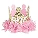 Love Sweety Baby Rose Flower Golden Crown Birthday Headband Hair Accessories (Chiffon Flower ONE)