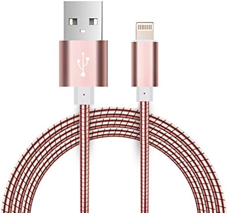 iPhone Charging Cable USB iPhone Charger Cord 8 Pin Lightning to USB Cable Metal Braided Cord for iPhone 7 6/6S 5/5S iPad iPod 3.3ft Rose Gold
