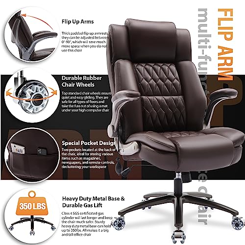 Large High Back Office Chair Adjustable Lumbar Support Flip Up