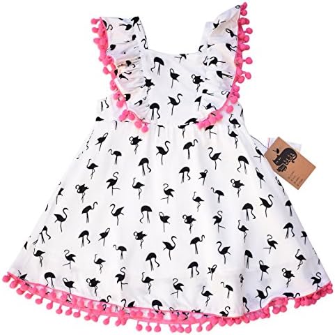 Flamingo Pink Pom Pom Dress for Baby Infants Toddler Girl's by Mini Jiji (18-24 mos)