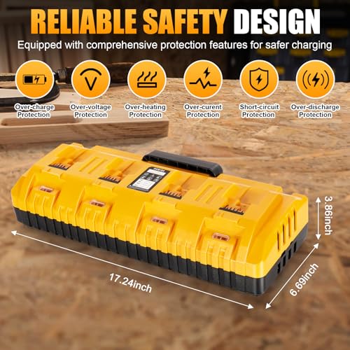 DCB104 Replacement for Dewalt Battery Charger Station, 4 Port Fast Rapid Charging Station with USB and Type-C Ports Compatible with All Dewalt 12V 20V Max Lithium Battery | Includes USB and Type-C Ports, 76.77in Detachable Power Cord, Wall-mounted, Multiple Safety Protection