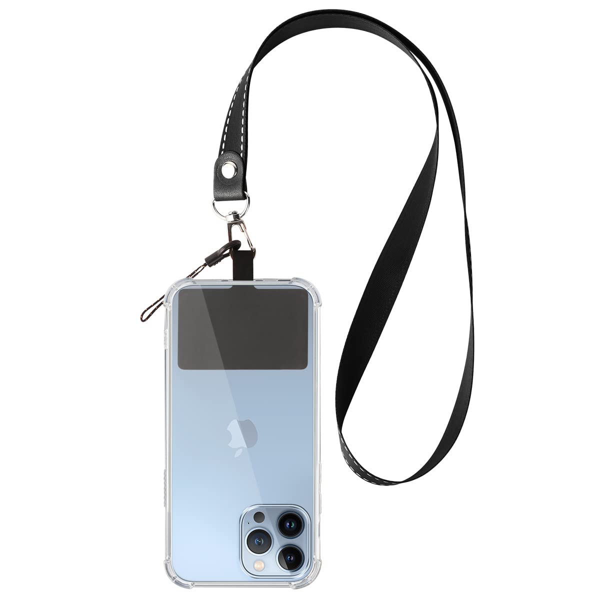 Pnakqil 1 Pieces Colorful Universal Phone Lanyard Strap with 1 Pieces Black Durable Patch, Unadjustable Cloth Neck Strap Necklace Phone Lasso Compatible with Most Smartphones - Black