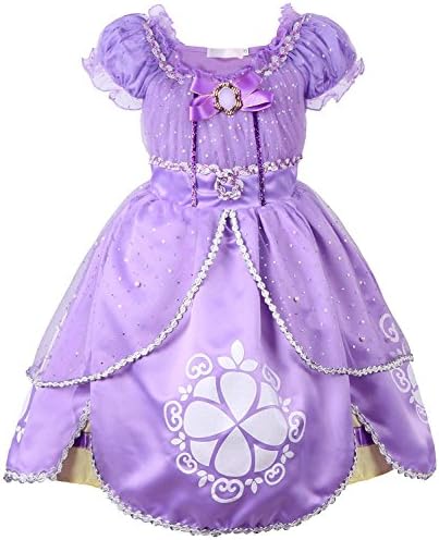 Rizoo Little Girls Cute Short Sleeve Summer Dresses Glittery Princess Sofia Costumes Cosplay Birthday Party Dress up
