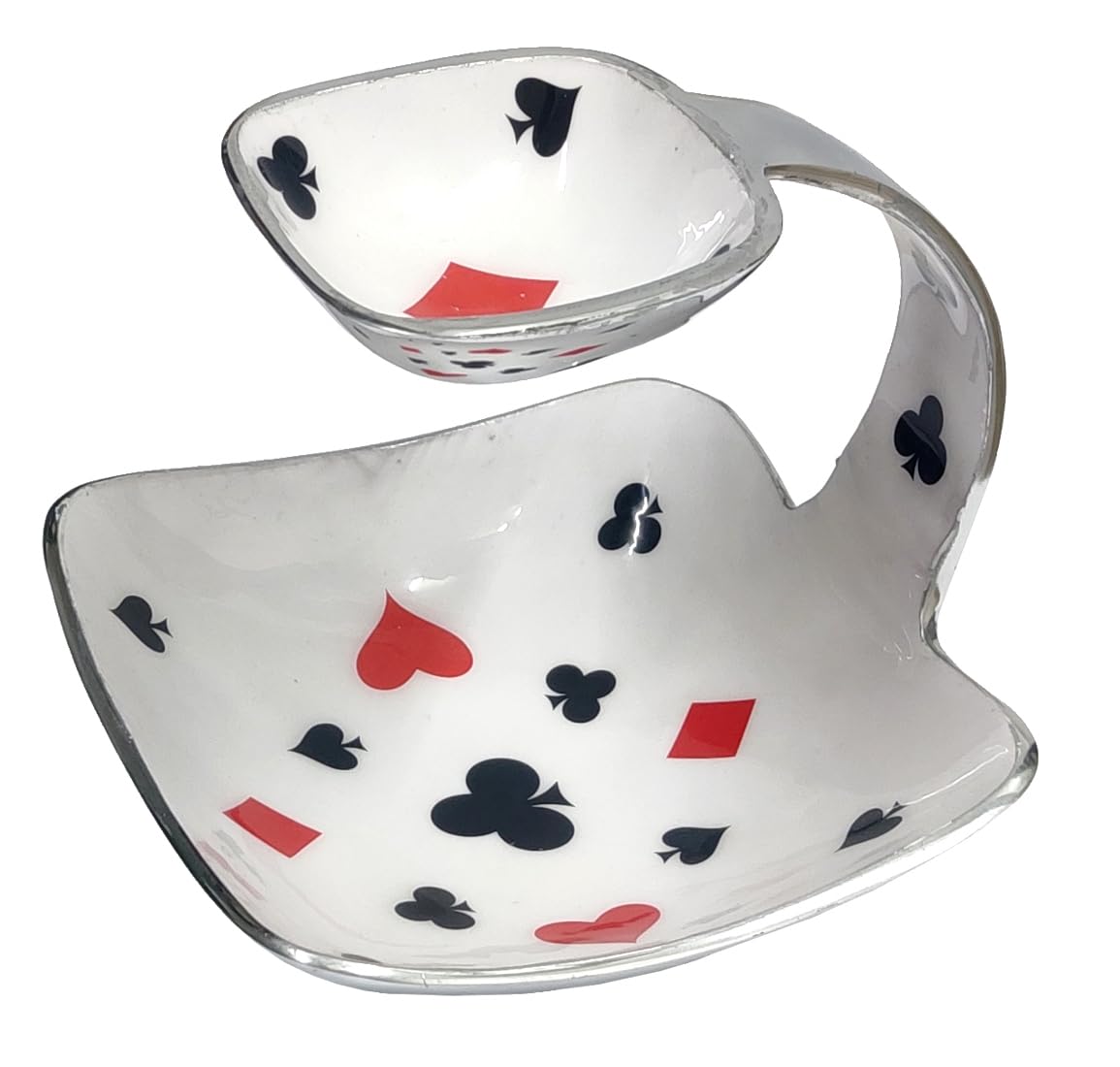 Purpledip Serving Platter Tray Bridge Poker Playing Cards Design - Attached Bowl for Dips/Chutney, Unique Housewarming Gift (11126)