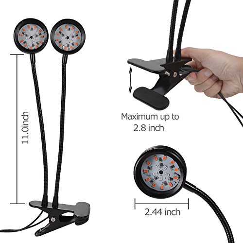 LED Grow Light,Timing Function Dual Head Grow Lights,Full Spectrum Lamps for Indoor Plants, Hydroponic Gardening Greenhouse,Adjustable Gooseneck Bulbs, 3/6/12H Timer - Thumbnail 6