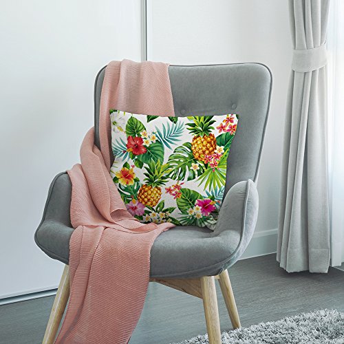 HGOD DESIGNS Pineapples Decorative Throw Pillow Cover Case Cotton Linen Outdoor Pillow Cases Square Standard Cushion Covers for Sofa Couch Bed 18x18 inch Green Yellow Pink