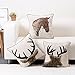 baibu Deer Cotton Linen Cushion Cover Beige Pattern Throw Pillow Cover with Faux Leather and Fur Applique
