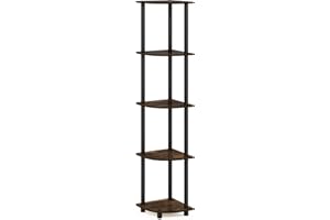 Furinno Turn-N-Tube Corner Shelf, 5-Tier Open Corner Book Shelf, Toolless Display Bookshelf, for Organization and Storage, Li