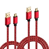 HI-CABLE USB 2.0 Nylon Fabric Braided USB Cable for Android Phones, 2 Pack (10-Feet and 3-Feet), Red