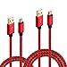 HI-CABLE USB 2.0 Nylon Fabric Braided USB Cable for Android Phones, 2 Pack (10-Feet and 3-Feet), Red
