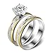 Herinos Women Engagement Rings Set, Stainless Steel Gold Plated Cubic Zirconia Promise Wedding Rings Size 6-9