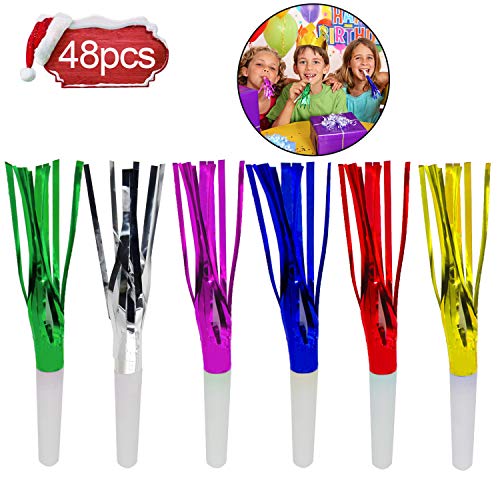Iceyyyy 48 Pcs Party Horns Party Blowers Party Squawkers Glitter Party Fringed Noisemaker Blowouts Whistles for Birthday, Wedding, Chistmas, New Year Party - Thumbnail 6