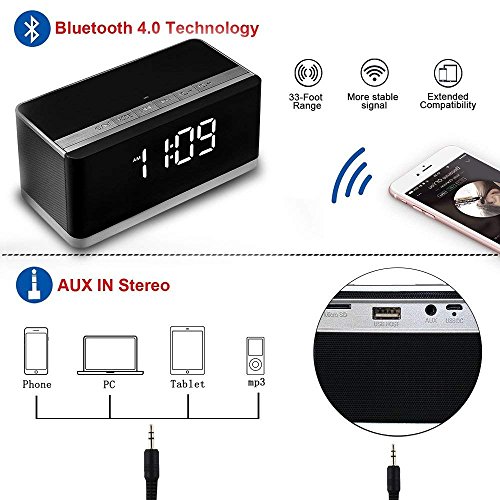 Bluetooth Speaker with Alarm Clock Radio,XPLUS Portable Wireless Speaker with Enhanced Bass,Hands-Free Calling,FM Radio,USB Host,TF Card Slot,Perfect Speaker for Outdoors/Indoors (Black)